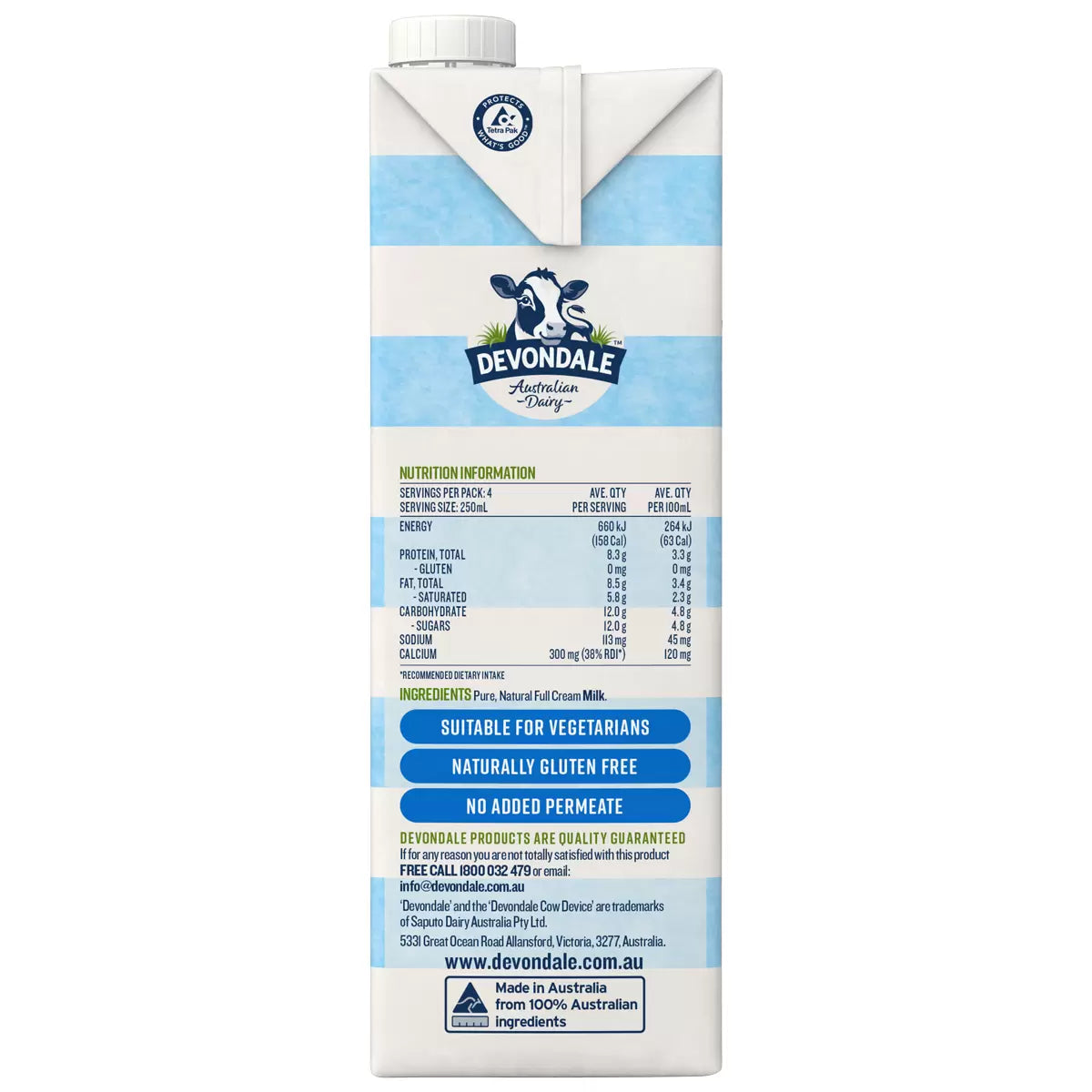 Devondale Full cream Milk 1L